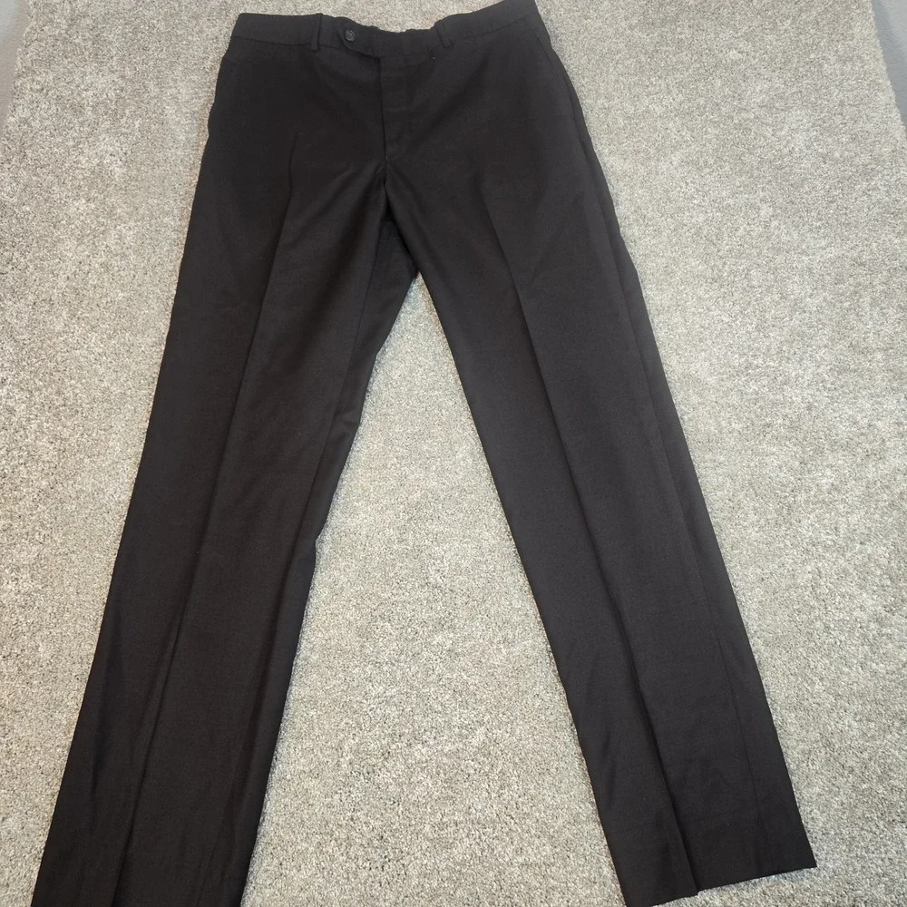 Gala Dress Pants Wool Mens 36x 34 Black  Flat Front‎ Straight Slacks